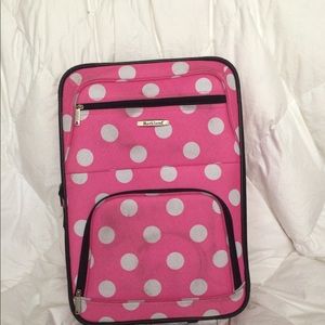 Rockland Carryon suitcase & messenger bag pink dot